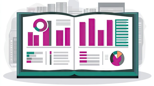 A clean, flat vector illustration of a pink data chart with a 3D effect, floating on a white background with light gray foreground details for a sleek look.