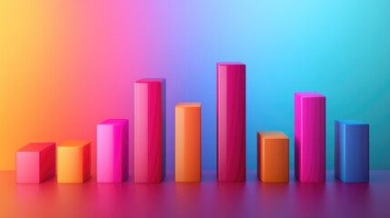 Abstract bar chart with colorful bars rising, set against a gradient background, business concept