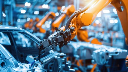 Aufkleber - Advanced robotic arms execute precise tasks on an automotive assembly line, enhancing productivity and accuracy in manufacturing. Generative AI