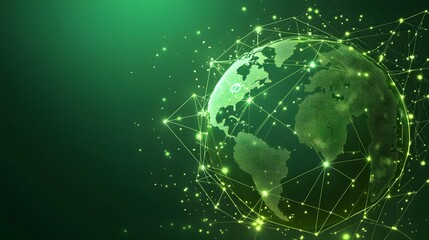 
Map of the planet. Global social network. Future. Vector.Green futuristic background with planet Earth. Internet and technology. Floating Green plexus geometric background.