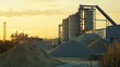 © utaem2022 - Cement factory standing at sunset with gravel piles in foreground