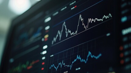 Detailed shot of financial data on a computer screen, including line graphs and performance indicators