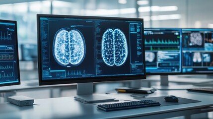 Poster - A high-tech brainwave scanner being used in a medical research experiment, showing advancements in neuroscience.