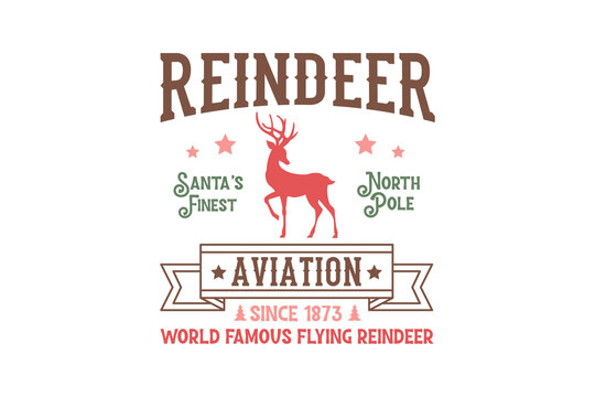 Reindeer Aviation, Vintage Christmas Sign typography Design