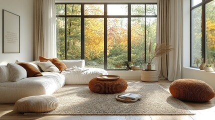 Wall Mural - Modern Living Room with Autumn View