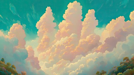 Wall Mural - a luminous blue sky with glowing white clouds, bathed in sunlight, creating an open and inviting atm