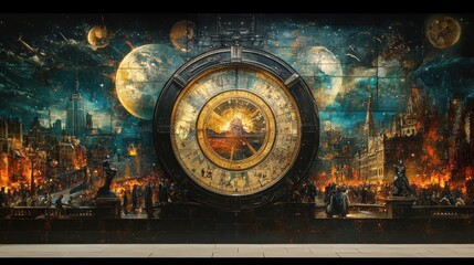 Wall Mural - Timeless Clock with a Cityscape