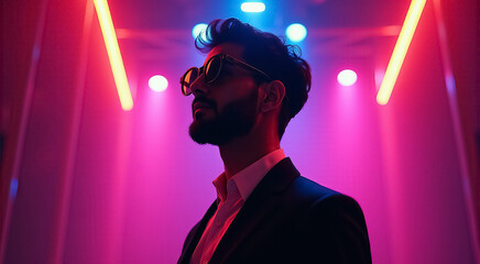 Sticker - A man wearing sunglasses stands in front of a colorful wall