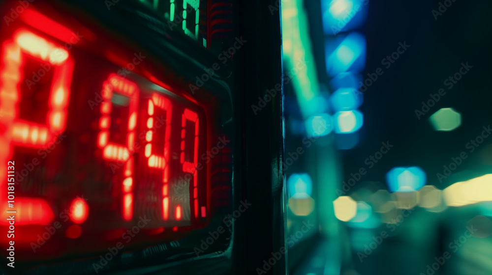 Dynamic Digital Stock Market Display with Red and Green Numbers on Blue ...