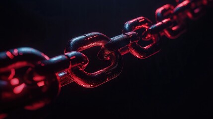 Poster - Red glowing chain links, dark background, metallic texture