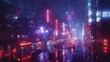 © kayudamar - Neon-Lit Cityscape Under Rain