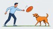 © Arceli - Hand drawing clipart of a father tossing frisbee with dog on plain white background