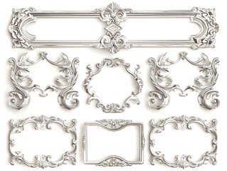 Poster - Ornate Victorian Inspired Line Frames with Delicate Silver Swirls and Flourishes on White Background