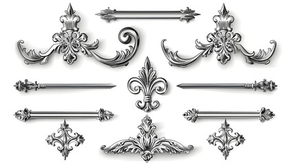 Poster - Collection of Classic Fleur de Lis Embellished Line Frames for Elegant Invitations and Formal Announcements