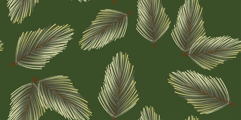  Christmas Pine Branches Seamless Pattern. Hand-drawn background.