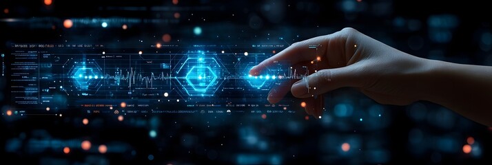 Aufkleber - Futuristic digital interface with glowing geometric shapes,holographic touches,and advanced intelligence and machine learning elements. The image represents the concept of modern technology.