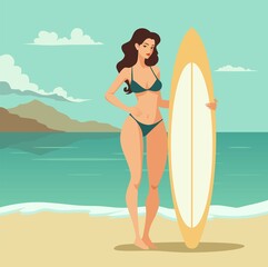 Wall Mural - woman with surfboard