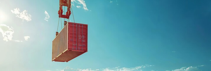 Cargo container hoisted by crane, illustrating global trade logistics.