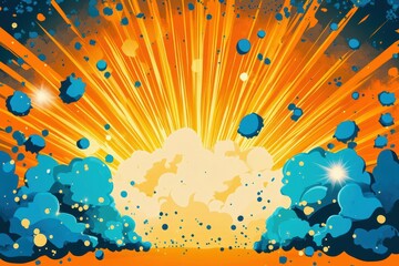 Poster - Colorful explosion illustration with vibrant blue and orange tones, creating a dynamic and eye-catching effect.