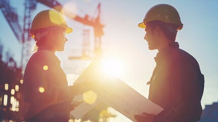 Two Construction Engineers in Wide-Angle Shot