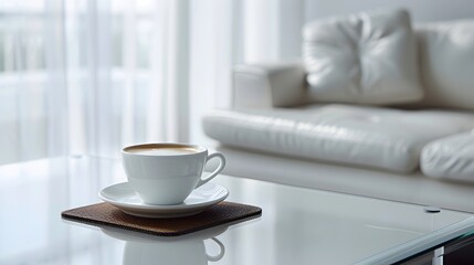 Canvas Print - Minimalist Coffee Break in Modern Living Room with Geometric Coaster