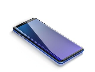 Poster - Sleek Modern Smartphone with Reflective Screen Positioned Diagonally on White Background