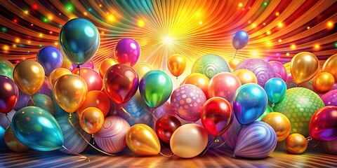 Canvas Print - A symphony of colorful balloons, each a unique hue and texture, basking in the glow of a radiant light source, creating a festive and celebratory ambiance.