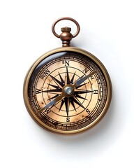 Wall Mural - Beautifully Detailed Vintage Brass Compass Symbolizing Guidance and Direction on White Background