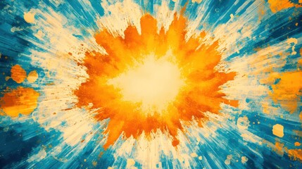 Poster - Vibrant explosion of colors with dynamic splashes of orange and blue on a textured background.