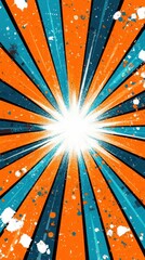 Poster - Vibrant rays of orange and blue radiate from a bright center, creating an energetic burst effect.