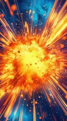 Aufkleber - Vivid explosion with fiery colors and dynamic motion effects on a vibrant blue background.