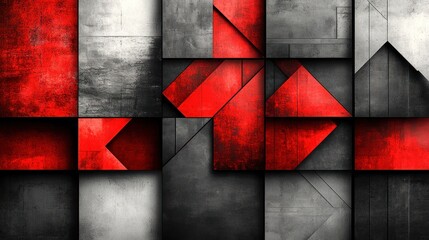 Poster - Abstract Red and Grey Geometric Pattern