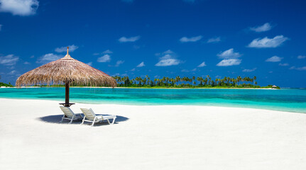 Beach Holiday. Beautiful beach and tropical sea. Maldives Islands Tropical.  Beach Holiday.