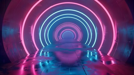 Sticker - Vibrant Neon Lit Futuristic Tunnel with Pulsating Lights for Showcasing Product Concepts