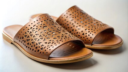 Minimalist leather slides with laser cut patterns, comfortable, stylish design