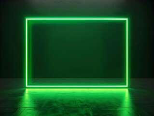 Poster - Minimalist Neon Green Frame Floating on Sleek Black Background for Modern Product Display and Concept
