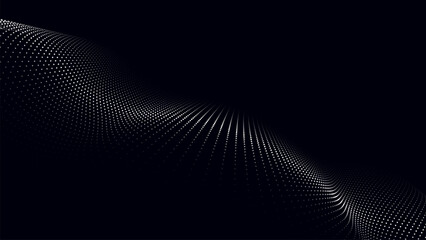 Fototapete - Wave of moving dots on an abstract dark background. 3D Vector illustration.