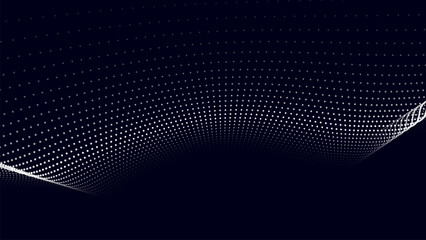 Poster - Wave of moving dots on an abstract dark background. 3D Vector illustration.