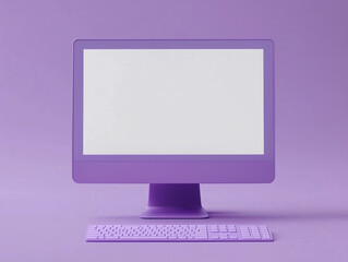 Fototapete - Lilac purple computer blank white pc screen minimal workspace desktop keyboard pastel modern tech mockup background banner copy space concept stylish digital display empty template