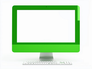 Fototapete - Bright lime green desktop computer blank white screen mockup modern technology workspace minimalist clean WFH PC office setup digital device branding copy space empty isolated background copy space