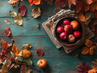 Wall Mural - Autumn themed tabletop for product photography