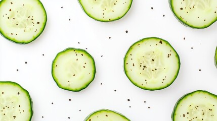 Wall Mural - Fresh spring cucumbers with pepper on white background for culinary projects