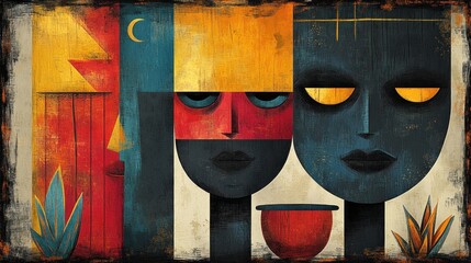 Poster - Abstract Faces with Geometric Patterns