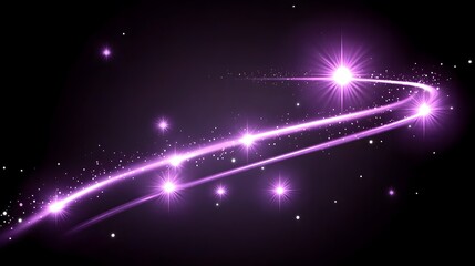 Wall Mural - Purple Neon Light Trail with Stars on Black Background