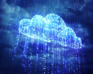 Poster - glowing binary cloud symbolizing core of cloud computing technology