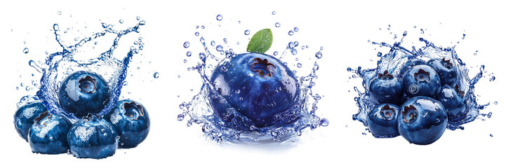 Blueberry with splashing water isolated on transparent PNG background image perfect for food-themed illustrations or fruit designs