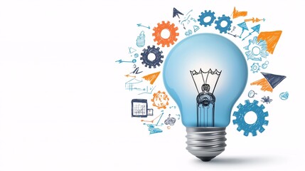 Poster - Creative Light Bulb with Gear and Sketch Elements