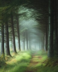 Wall Mural - mystical forest with soft focus trees