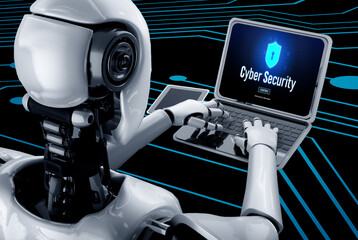 Cyber security system on computer screen protect private information snugly from hacker and cyber attack 3D illustration