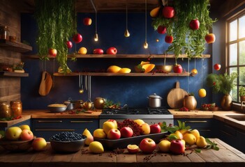 Wall Mural - floating ingredients captivating culinary composition showcasing colorful array food elements visual temptation, arrangement, art, aesthetic, attractive